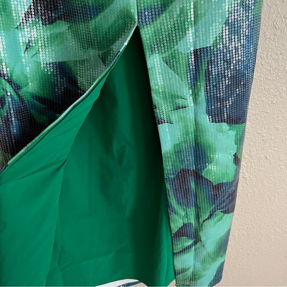 Strapless green and blue sequin floral dress - Picture 4 of 10